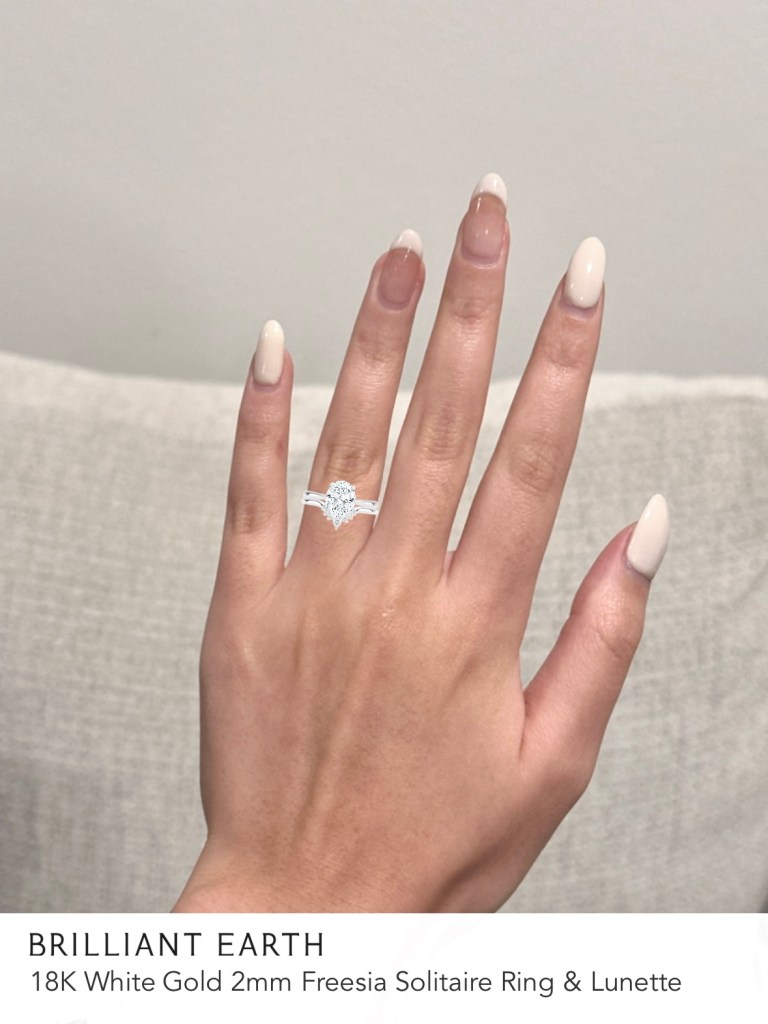 Brilliant Earth Lab-Grown Engagement Ring Stack 18K White Gold 2mm Freesia Solitaire Ring & Lunette Wedding Band