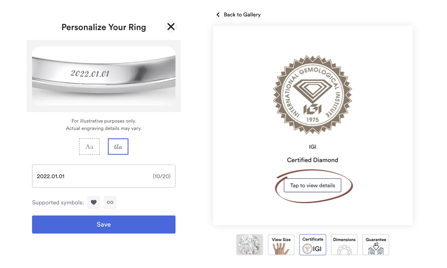 Rare Carat Customization & Certificate